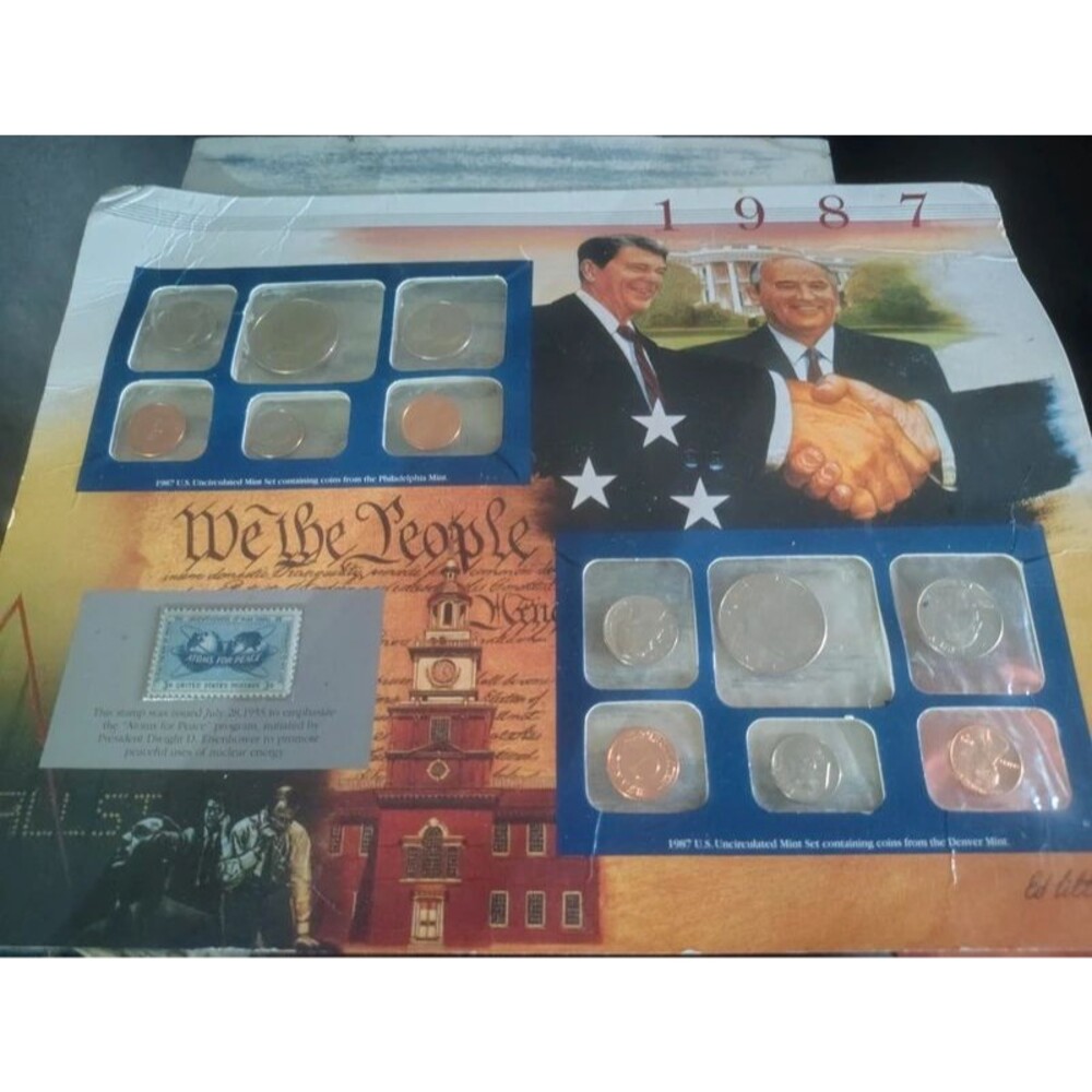 1987 Uncirculated P & D Mint Sets - Postal Commemorative Society Coin & Stamp